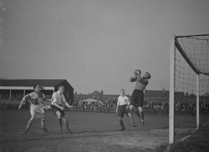 Framed Print : Football match; Erith and Belvedere versus Maidenhead. The goalie makes a save Framed Print : Football match; Erith and Belvedere versus Maidenhead. The goalie makes a save