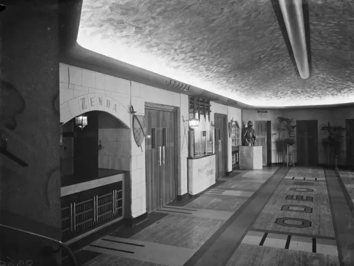 Framed Print : The foyer of the Odeon Cinema, Sidcup showing the Tudor display. 23 March 1938 Framed Print : The foyer of the Odeon Cinema, Sidcup showing the Tudor display. 23 March 1938
