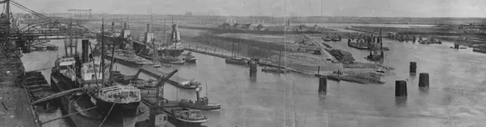 Framed Print : Where the French control Ruhr coal exports. The Prussian Port of Emden at which