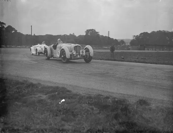Framed Print : A French Delahaye driven by M. Mongin leading the Frazer Nash driven by A. E. F Fane, behind is J Framed Print : A French Delahaye driven by M. Mongin leading the Frazer Nash driven by A. E. F Fane, behind is J