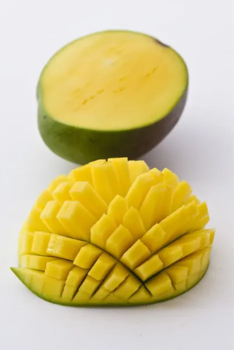 Framed Print : Fresh mango showing technique for cutting into cubes credit: Marie-Louise Avery Framed Print : Fresh mango showing technique for cutting into cubes credit: Marie-Louise Avery