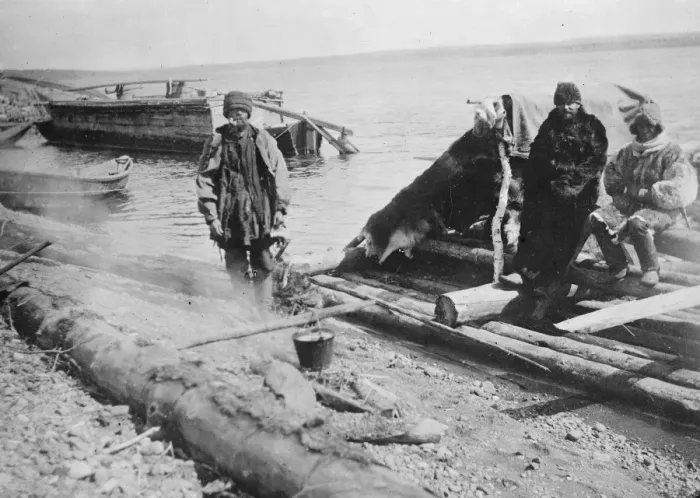 Framed Print : Fur traders raft on the Kamchatka River in Russia 1920 Framed Print : Fur traders raft on the Kamchatka River in Russia 1920