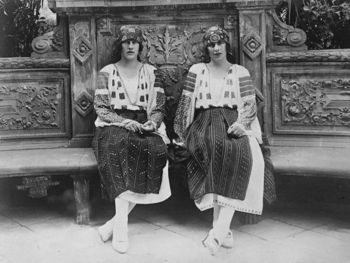 Framed Print : Future Queen and her sister in National costume. The Crown Princess of Rumania with her sister Framed Print : Future Queen and her sister in National costume. The Crown Princess of Rumania with her sister