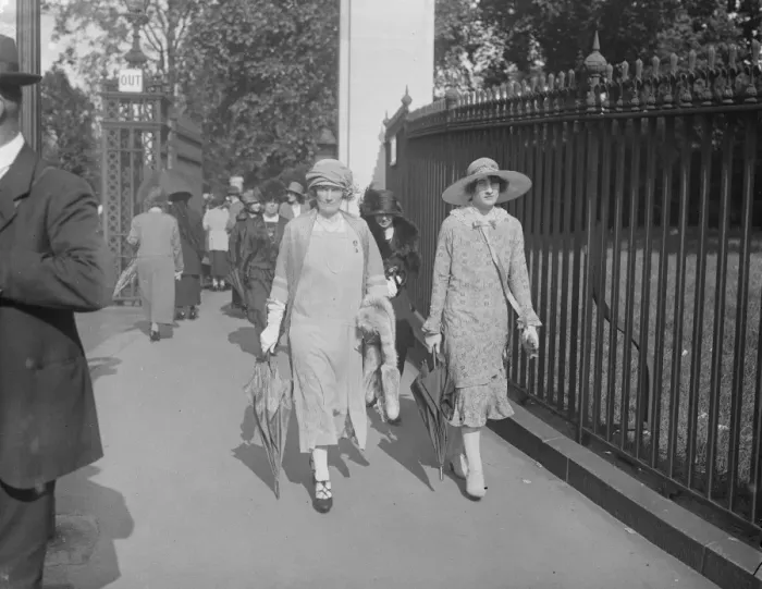 Framed Print : Garden party at Buckingham Palace. The Duchess of Buccleuch with one of her daughters, leaving Framed Print : Garden party at Buckingham Palace. The Duchess of Buccleuch with one of her daughters, leaving