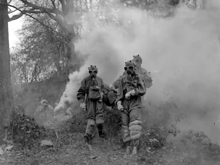 Framed Print : Gas Attack by Air. The famous Chislehurst Caves formed the scene of action for