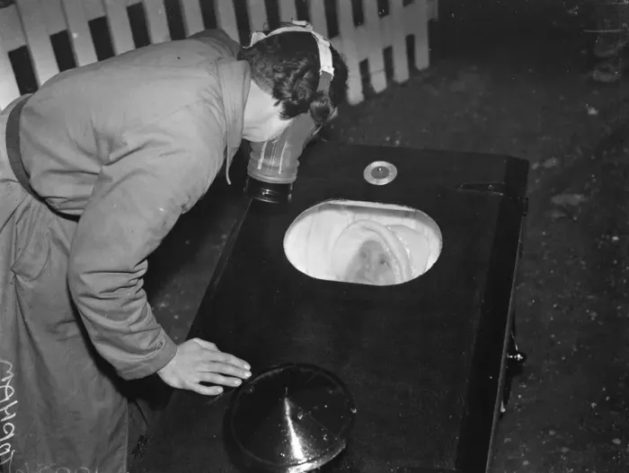 Framed Print : Gas proof pram invention in Hextable, Kent. 1938 Framed Print : Gas proof pram invention in Hextable, Kent. 1938