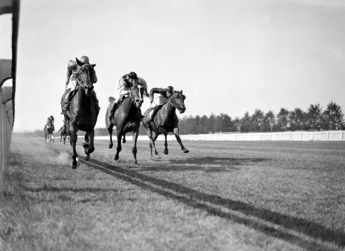 Framed Print : Gatwick, West Sussex. Gordon Richards on Watfun (on left) winning the Tilgate Handicap Framed Print : Gatwick, West Sussex. Gordon Richards on Watfun (on left) winning the Tilgate Handicap