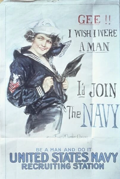 Gee!! I Wish I Were a Man, I d Join the Navy, United States N; avy Recruitment Poster by Christy