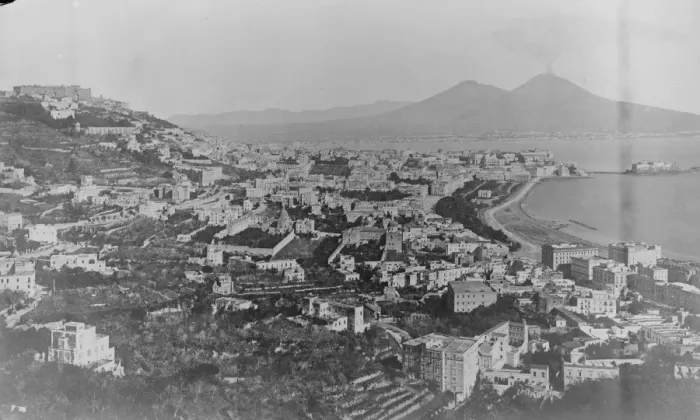 Framed Print : A general view of the city of Naples showing Vesuvius in the background. 26 October Framed Print : A general view of the city of Naples showing Vesuvius in the background. 26 October