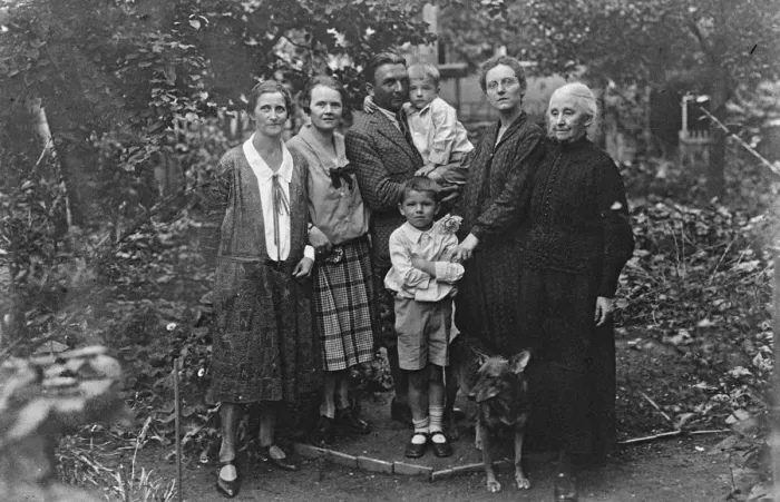 Framed Print : German airman to attempt Atlantic flight. Risticz with his family in garden at Dessau Framed Print : German airman to attempt Atlantic flight. Risticz with his family in garden at Dessau