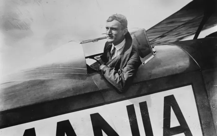 Framed Print : Germany to New York flight. Asst Pilot of the Germania, SOLM, posed in machine Framed Print : Germany to New York flight. Asst Pilot of the Germania, SOLM, posed in machine