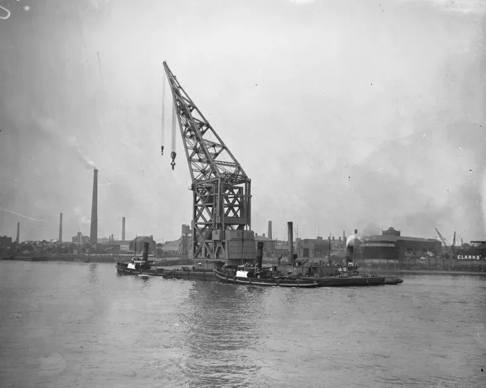 Framed Print : Giant crane in transit on the Thames 26 July 1929 Framed Print : Giant crane in transit on the Thames 26 July 1929