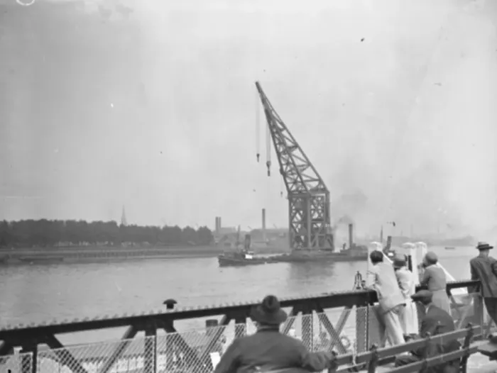 Framed Print : Giant crane in transit on the Thames 26 July 1929 Framed Print : Giant crane in transit on the Thames 26 July 1929