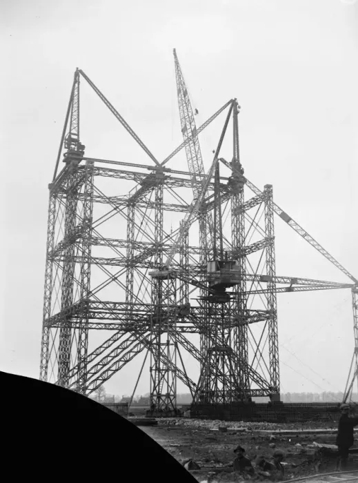 Framed Print : Giant travelling crane for airships parts. The great travelling crane now being Framed Print : Giant travelling crane for airships parts. The great travelling crane now being