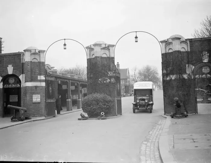 Framed Print : Gillingham Cooperative Society laundry van leaving Chatham Naval Barracks after making Framed Print : Gillingham Cooperative Society laundry van leaving Chatham Naval Barracks after making