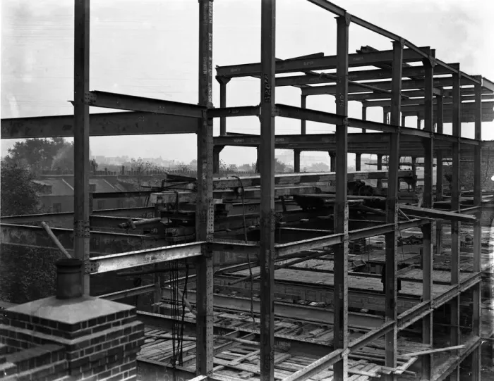 Framed Print : Girder work in a modern building. The new College Hall, University of London, Malet Street Framed Print : Girder work in a modern building. The new College Hall, University of London, Malet Street