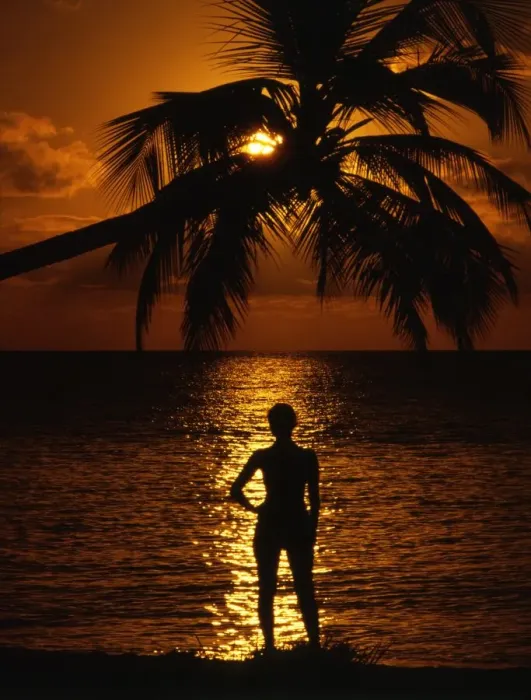 Framed Print : Girl on beach [Antigua] at sunset. West Indies