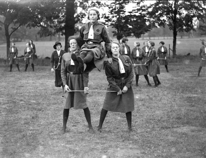 Framed Print : Girl Guide rally at Sidcup Place, Kent. Balance. 1934 Framed Print : Girl Guide rally at Sidcup Place, Kent. Balance. 1934