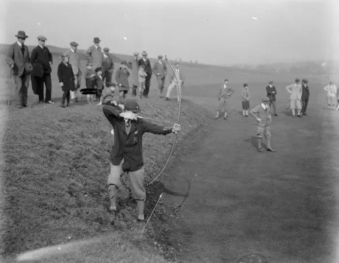 Framed Print : Golf : Ball versus arrow between Cambridge University and Royston Club at Royston Framed Print : Golf : Ball versus arrow between Cambridge University and Royston Club at Royston