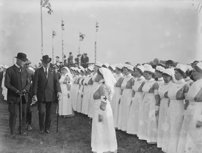 Framed Print : On the Grass of Drumbeg Sir Edward Carson Inspecting the Red Cross Nurses Framed Print : On the Grass of Drumbeg Sir Edward Carson Inspecting the Red Cross Nurses