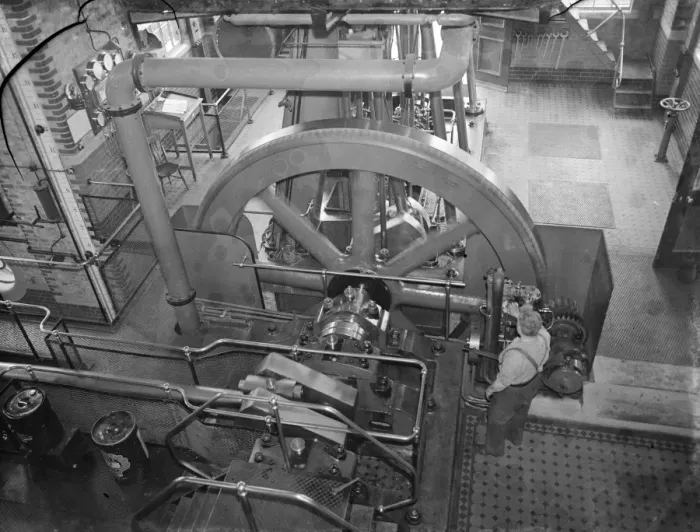 Framed Print : Gravesend Water Works in Kent. Pump room machinery. 1939 Framed Print : Gravesend Water Works in Kent. Pump room machinery. 1939