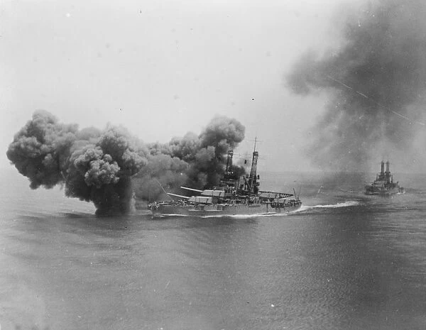 Great battleship firing a broadside. A remarkable snapshot of the USS Mexico firing