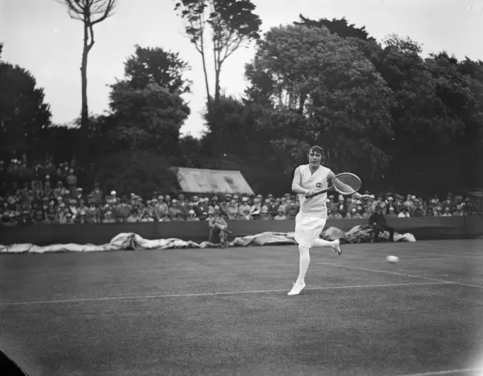 Framed Print : Great Britain versus France ladies tennis match at Eastbourne Mme Vaussard in play