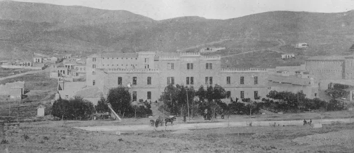 Framed Print : The Greek executions. The Averoff Prison, Athens, where the ex Greek Ministers Framed Print : The Greek executions. The Averoff Prison, Athens, where the ex Greek Ministers