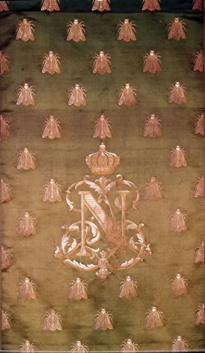 Framed Print : Green and Gold Damask with Crest of Napoleon III and Bees. Charles Louis Napoleon Bonaparte Framed Print : Green and Gold Damask with Crest of Napoleon III and Bees. Charles Louis Napoleon Bonaparte