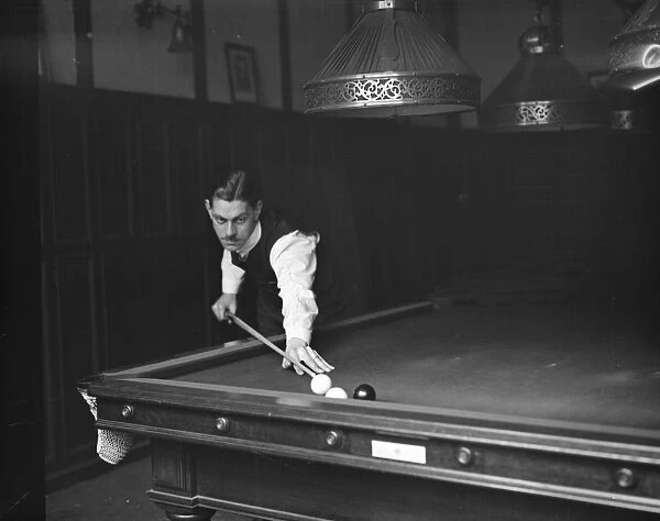 H F E Coles, the Cardiff billiards player at Thurstons 17 February 1927