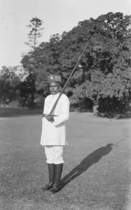 Framed Print : H R H The Prince of Wales Indian Tour Native police constable carrying lathe ( type Framed Print : H R H The Prince of Wales Indian Tour Native police constable carrying lathe ( type