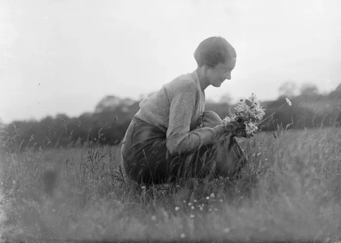 Framed Print : Haken. Miss Silhouette. Young woman picking wild flowers in a field. 1935 Framed Print : Haken. Miss Silhouette. Young woman picking wild flowers in a field. 1935