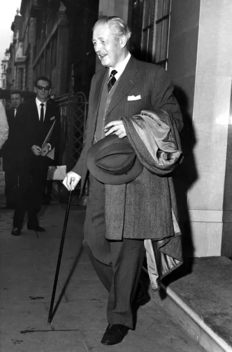 Framed Print : Harold Macmillan with walking stick and cigar leaving Claridges Hotel, West London Framed Print : Harold Macmillan with walking stick and cigar leaving Claridges Hotel, West London