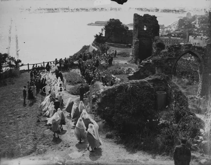 Framed Print : Hastings catholics in procession to ruined castle shrine. The traditional Roman Framed Print : Hastings catholics in procession to ruined castle shrine. The traditional Roman