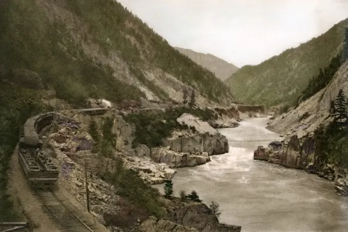 Framed Print : Hells Gate, Fraser River Canyon : Where a mighty torrent, churned into foam, seeks Framed Print : Hells Gate, Fraser River Canyon : Where a mighty torrent, churned into foam, seeks