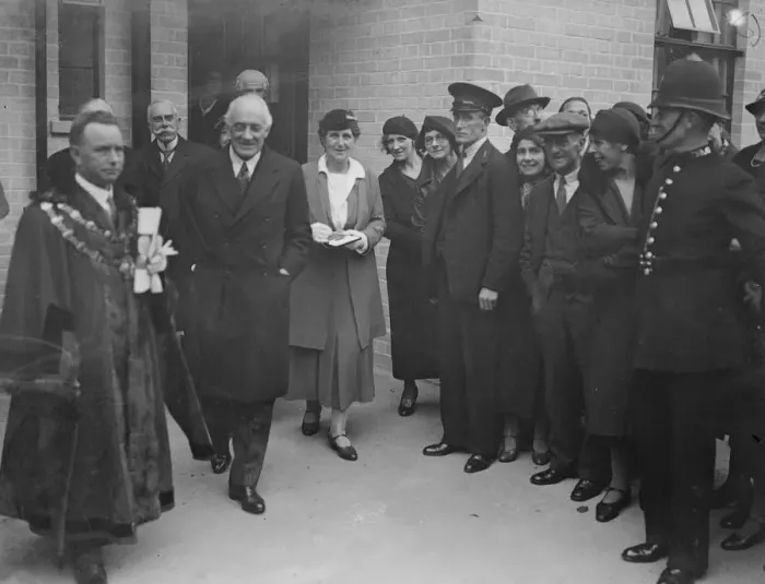 Framed Print : Hilton Young, Minister for Health, opens new flats for workers in Islington, London Framed Print : Hilton Young, Minister for Health, opens new flats for workers in Islington, London