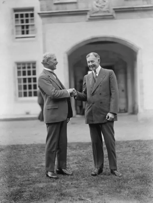 Framed Print : Historic meeting of Premier, Mr Ramsay MacDonald and the American ambassador in the Highlands Framed Print : Historic meeting of Premier, Mr Ramsay MacDonald and the American ambassador in the Highlands