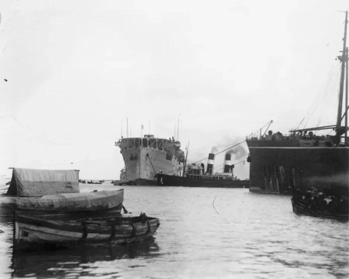 Framed Print : HMS Argus, aircraft carrier. She is on her way to the Far East. Photo shows her Framed Print : HMS Argus, aircraft carrier. She is on her way to the Far East. Photo shows her