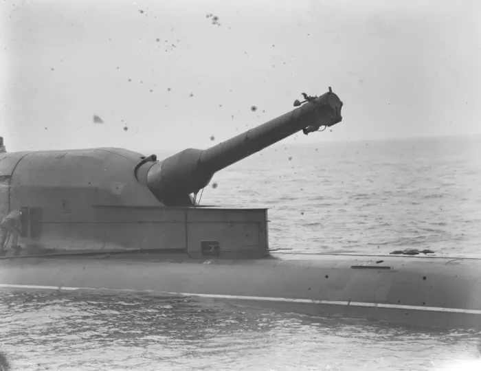 Framed Print : HMS Submarine No 3 During her sea trials in the North Sea. Her 12 inch gun is Framed Print : HMS Submarine No 3 During her sea trials in the North Sea. Her 12 inch gun is