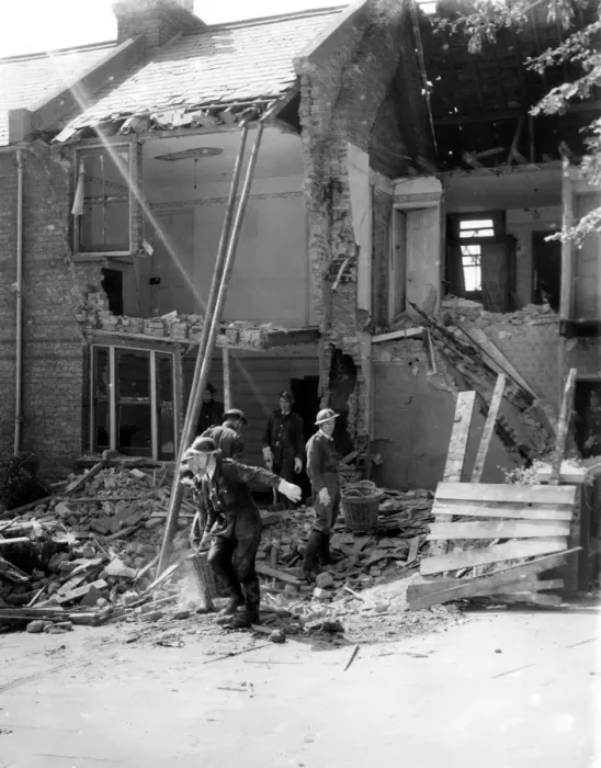 Framed Print : Home front 1940. Bomb damage at Crayford Framed Print : Home front 1940. Bomb damage at Crayford