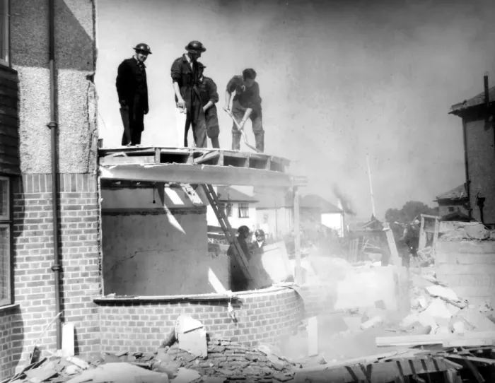 Framed Print : Home front 1940. clearing up after a raid at Sidcup Framed Print : Home front 1940. clearing up after a raid at Sidcup