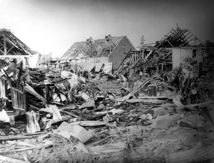 Framed Print : Home front 1940. The destruction caused by a German air raid