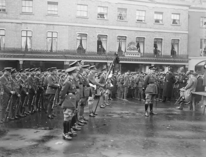 Framed Print : Homecoming of the 9 th Battalion. Surrey Cadre 20 November 1919 Framed Print : Homecoming of the 9 th Battalion. Surrey Cadre 20 November 1919