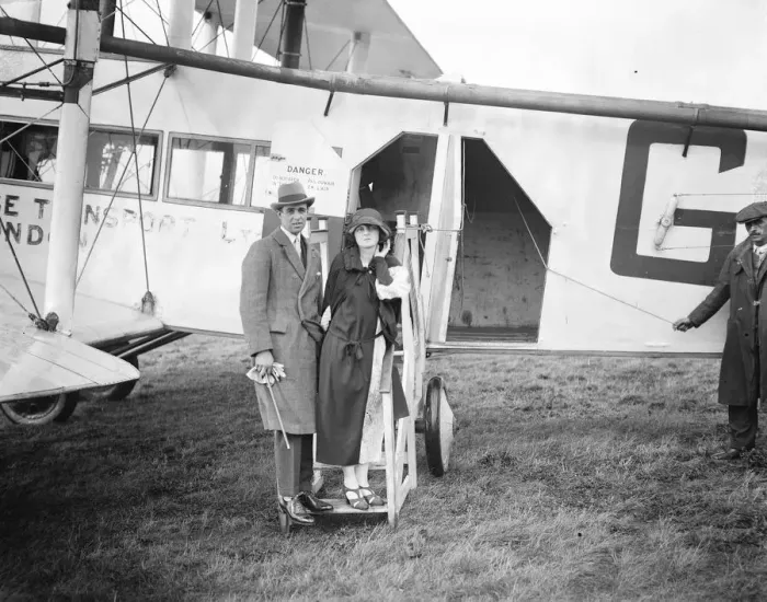 Framed Print : The honeymoon express. Pilot Officer Whinney, RAF, who married Miss Edna Moodie
