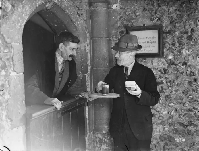Framed Print : Where hospitable custom of a century survives. Free ale and bread for wayfarers Framed Print : Where hospitable custom of a century survives. Free ale and bread for wayfarers