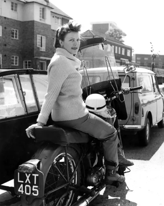 Framed Print : A housewife who had never ridden a motorcycle eight months ago, Mrs Christine Bassett Framed Print : A housewife who had never ridden a motorcycle eight months ago, Mrs Christine Bassett