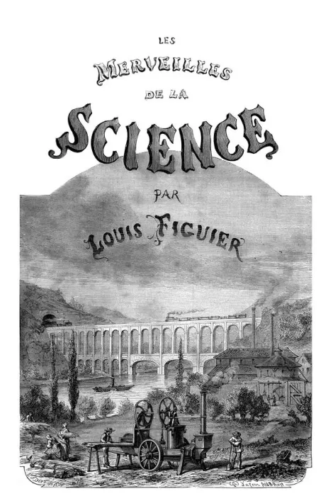 Framed Print : Inside front cover of the book, Les Merveilles de la Science, by Louis Figuier