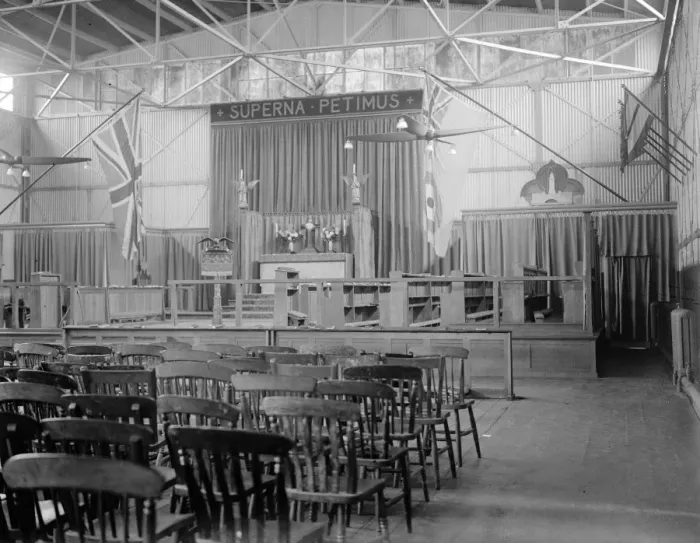 Framed Print : The interior of the church at RAF Cranwell training centre, showing how the electric Framed Print : The interior of the church at RAF Cranwell training centre, showing how the electric