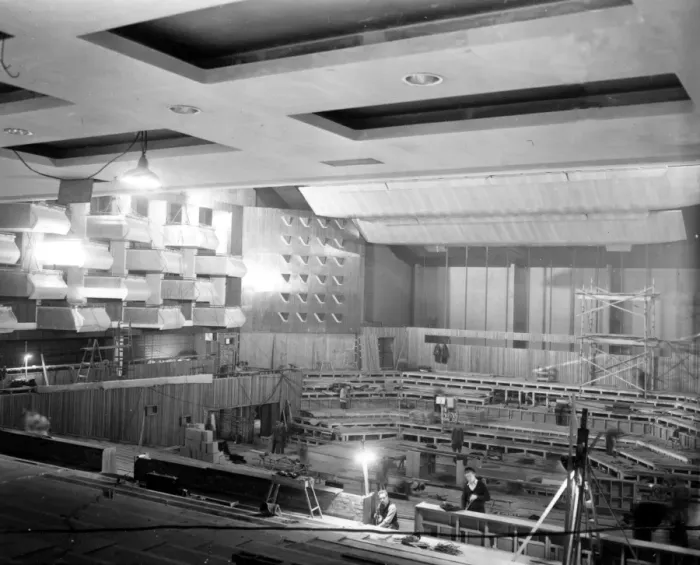 Framed Print : An interior view of the nearly completed Festival of Britain Concert Hall, showing
