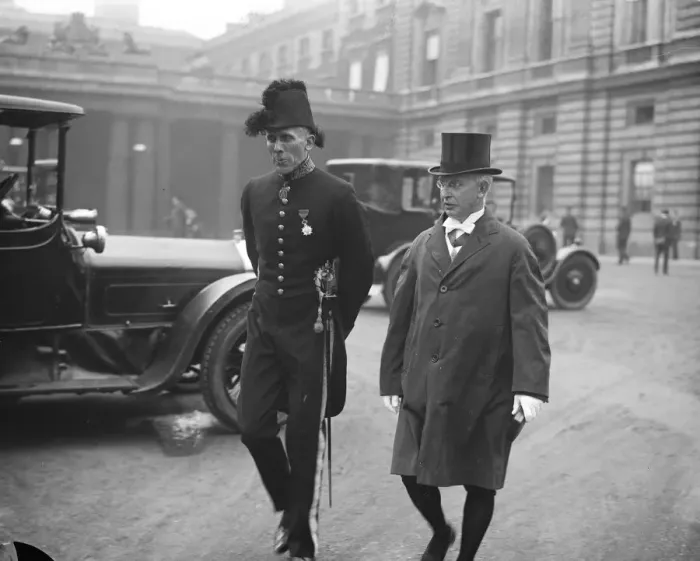 Framed Print : Investiture Sir Ernest Gowers, left and Sir Charles Hipwood. 1926 Framed Print : Investiture Sir Ernest Gowers, left and Sir Charles Hipwood. 1926